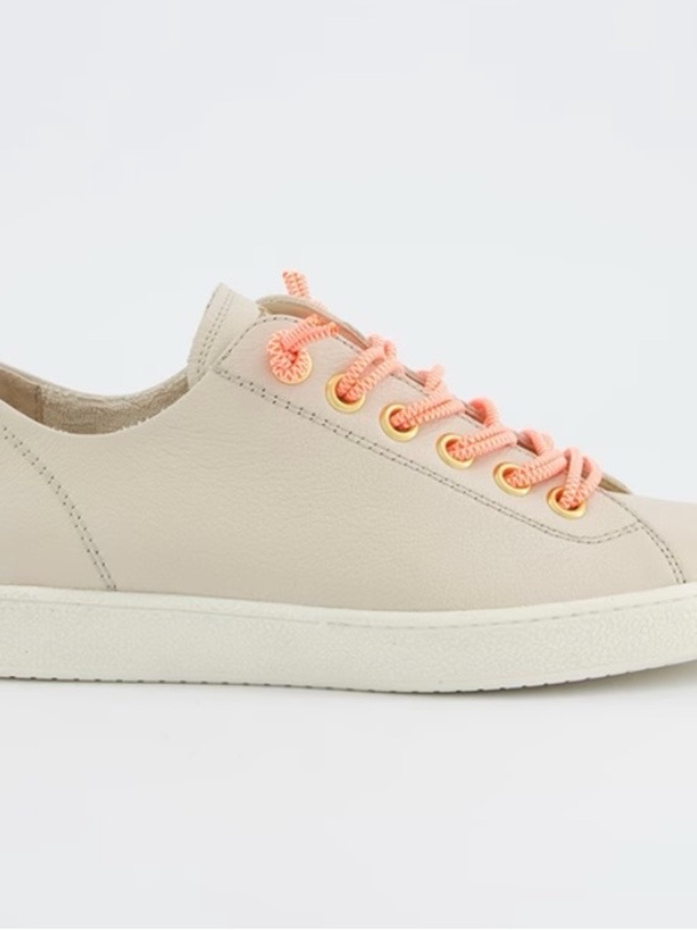 Women's Cream Leather Low-Top Sneakers with Orange Elastic Laces